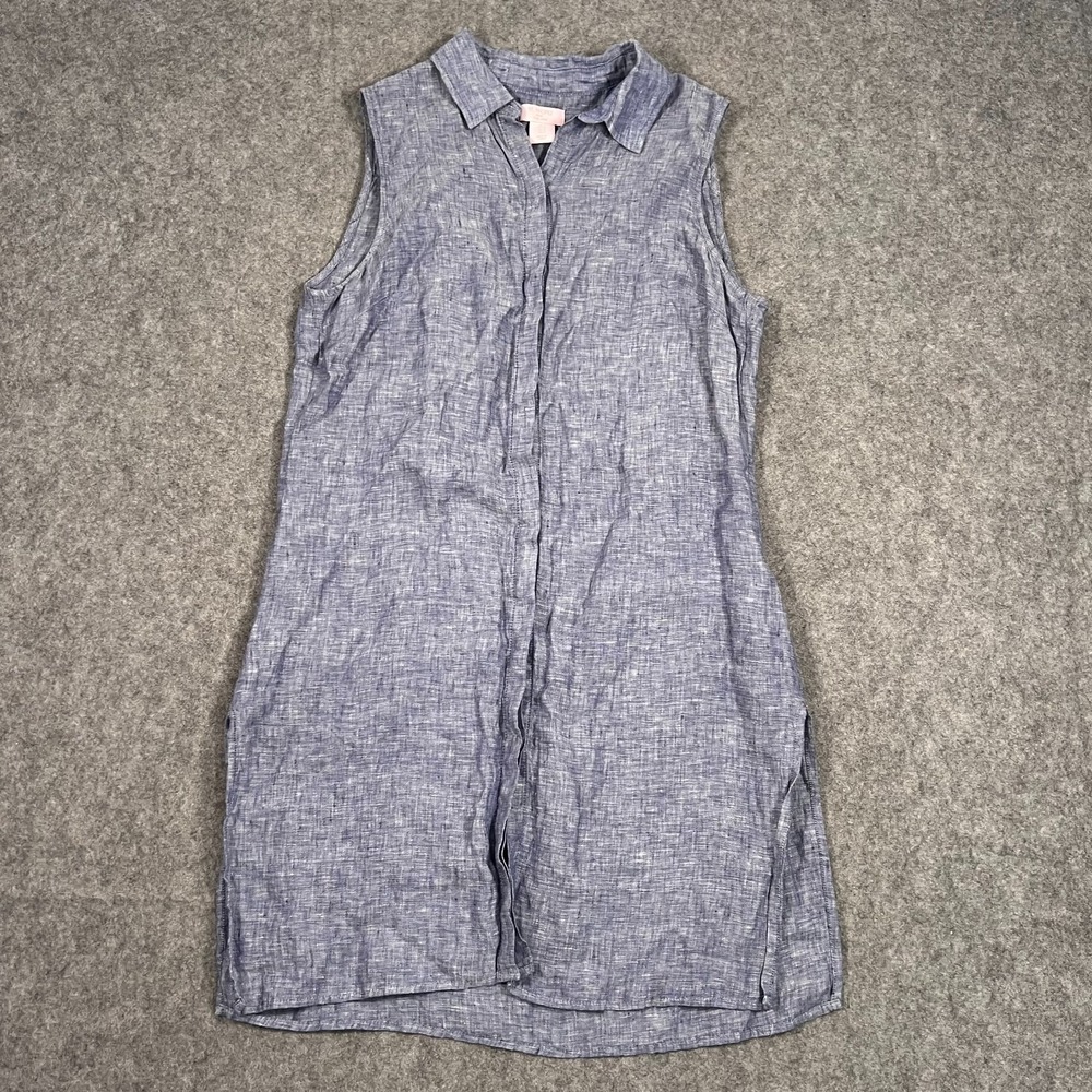 St. Tropez West Blue Chambray Linen‎ Sleeveless Shirt Dress Women's Size Small